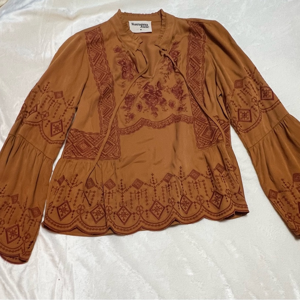 Savanna Jane Brown Embroidered Blouse